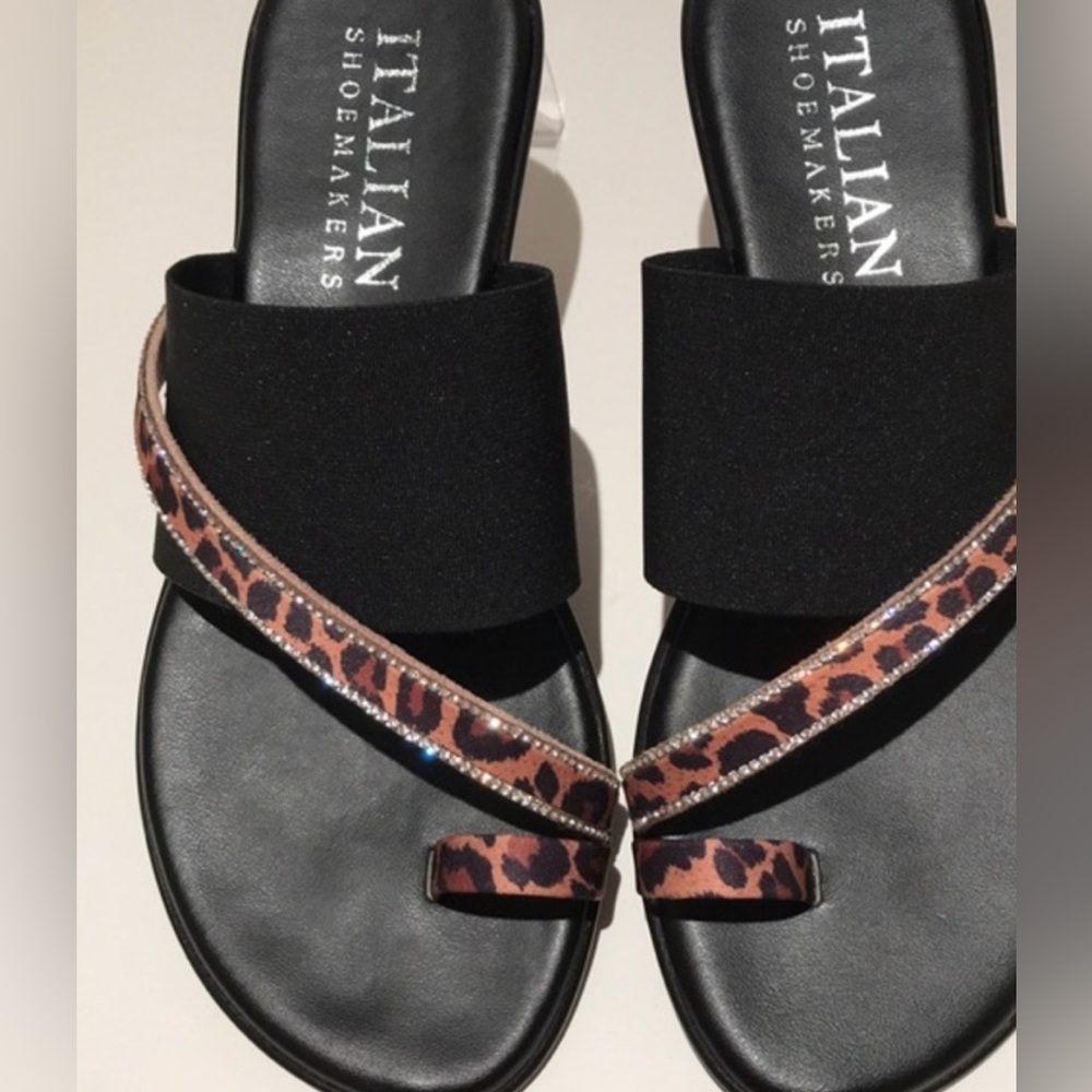 Italian Sandals NWTs! Size 7.5 black leather with leopard trim.